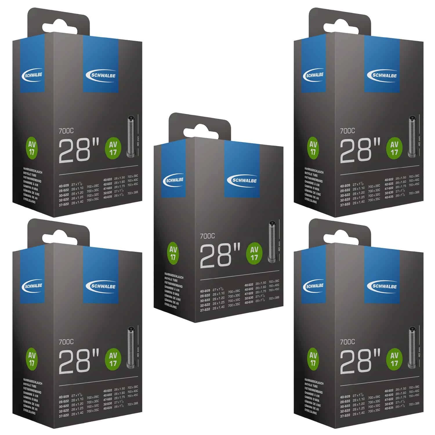 Schwalbe AV 17 Fahrradschlauch (28") 5er-Set 1 Schwalbe AV 17 Fahrradschlauch (28") 5er-Set